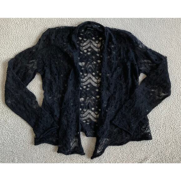 Eileen Fisher Cardigan Small Mohair Wool Open Knit Crochet Sheer Black Classic - Picture 2 of 16
